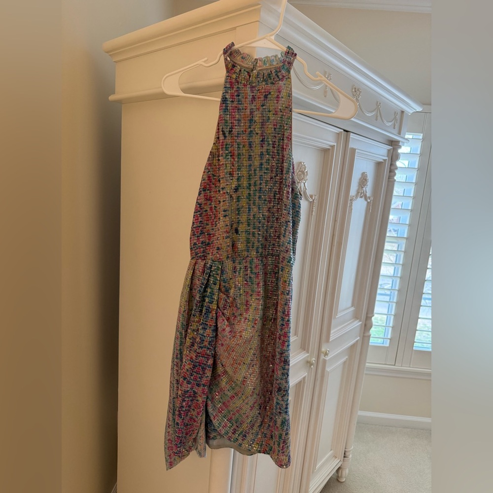 SAYLOR Green and Cream Textured Dress